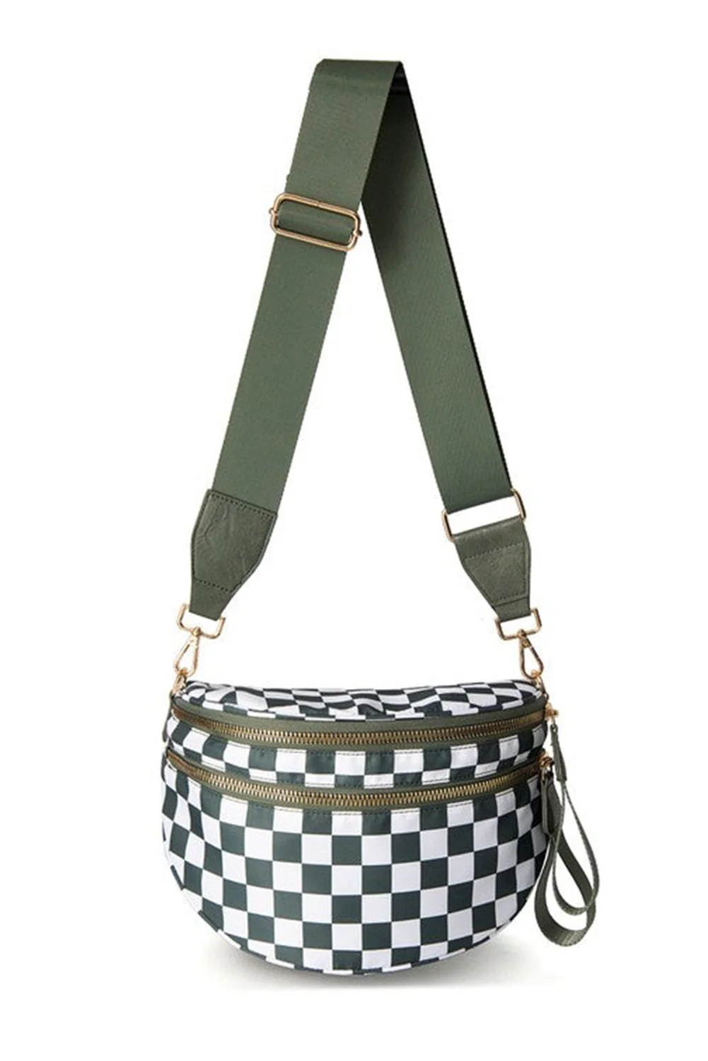 16e1cdd0825b7de728371fbd1148136963d96a4e563e1bbf9ae23860046b279a Blackish Green Checkered Print Wide Strap Large Crossbody Bag - Image 3