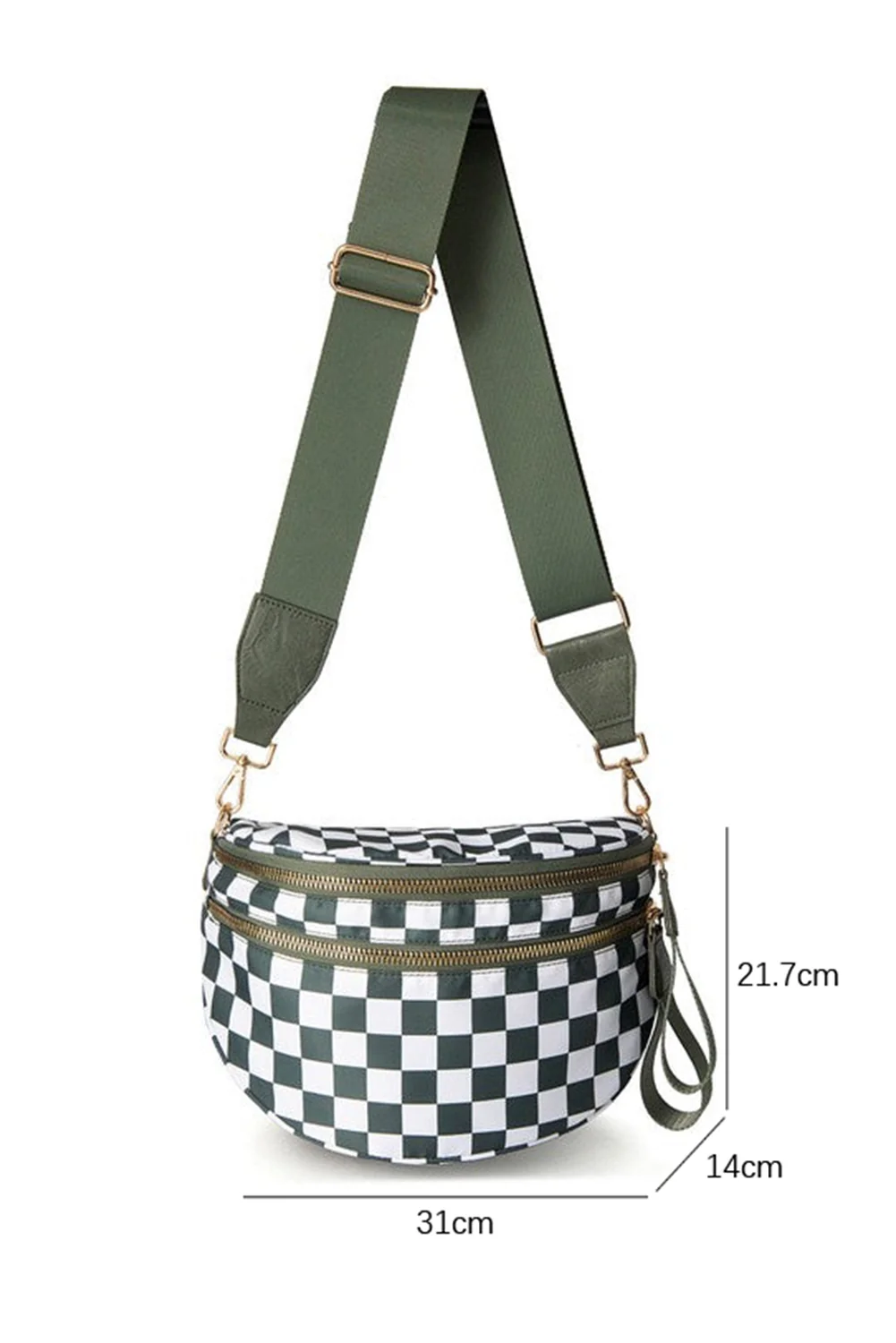1b60bcd01816e33bc02aa24a4374e9c2d0d3ea400856afc1d303f3a2fa3469dd Blackish Green Checkered Print Wide Strap Large Crossbody Bag - Image 4