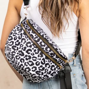 White Leopard Print Wide Strap Large Crossbody Bag