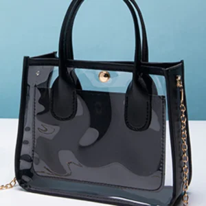 Black PVC PU Leather Chain Strap Clear Shoulder Bag