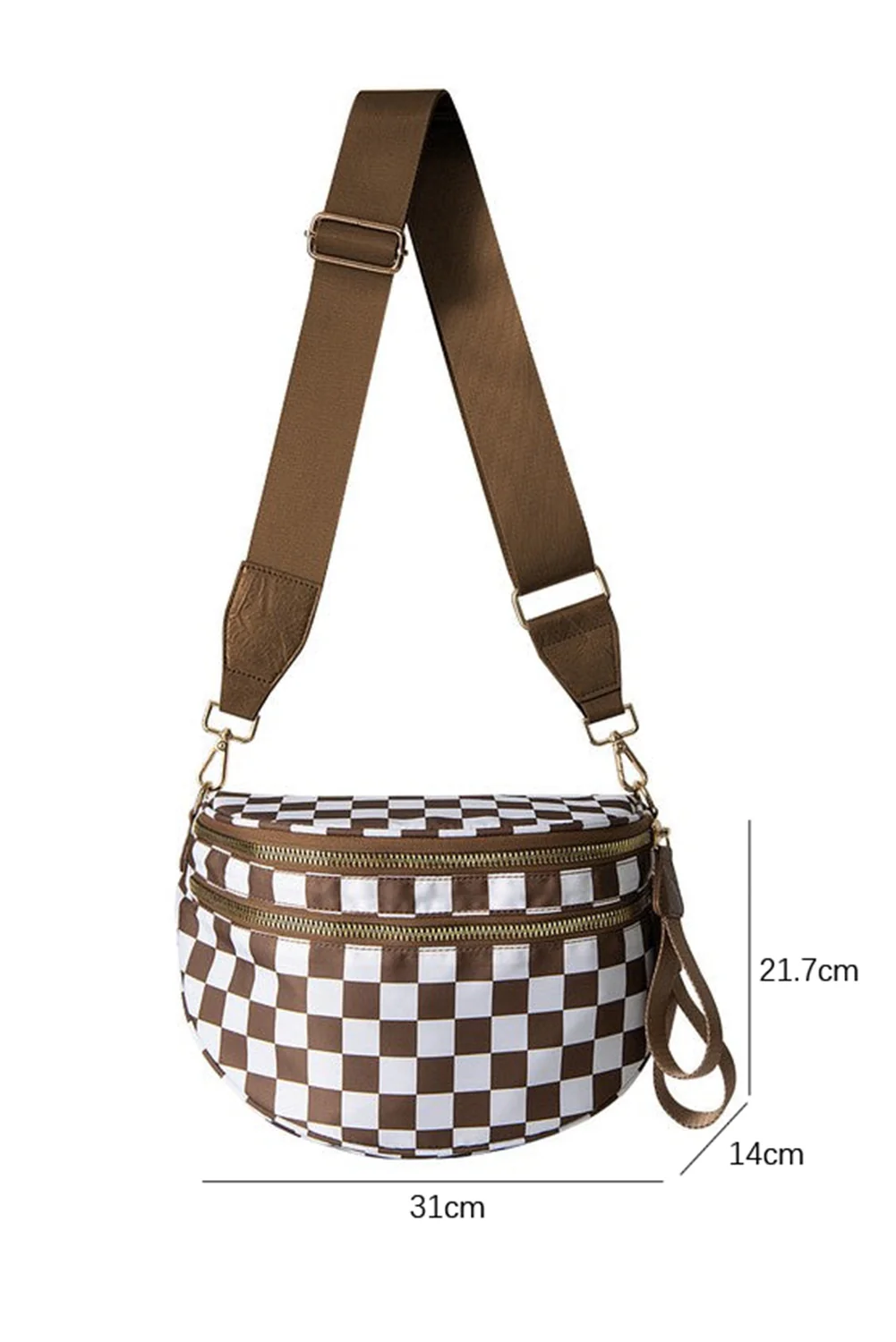411bb0d0297ca995b9513307f20b1e30bd53d7c423d04fef403cdc7ffd8a32ad Chestnut Checkered Print Wide Strap Large Crossbody Bag - Image 4