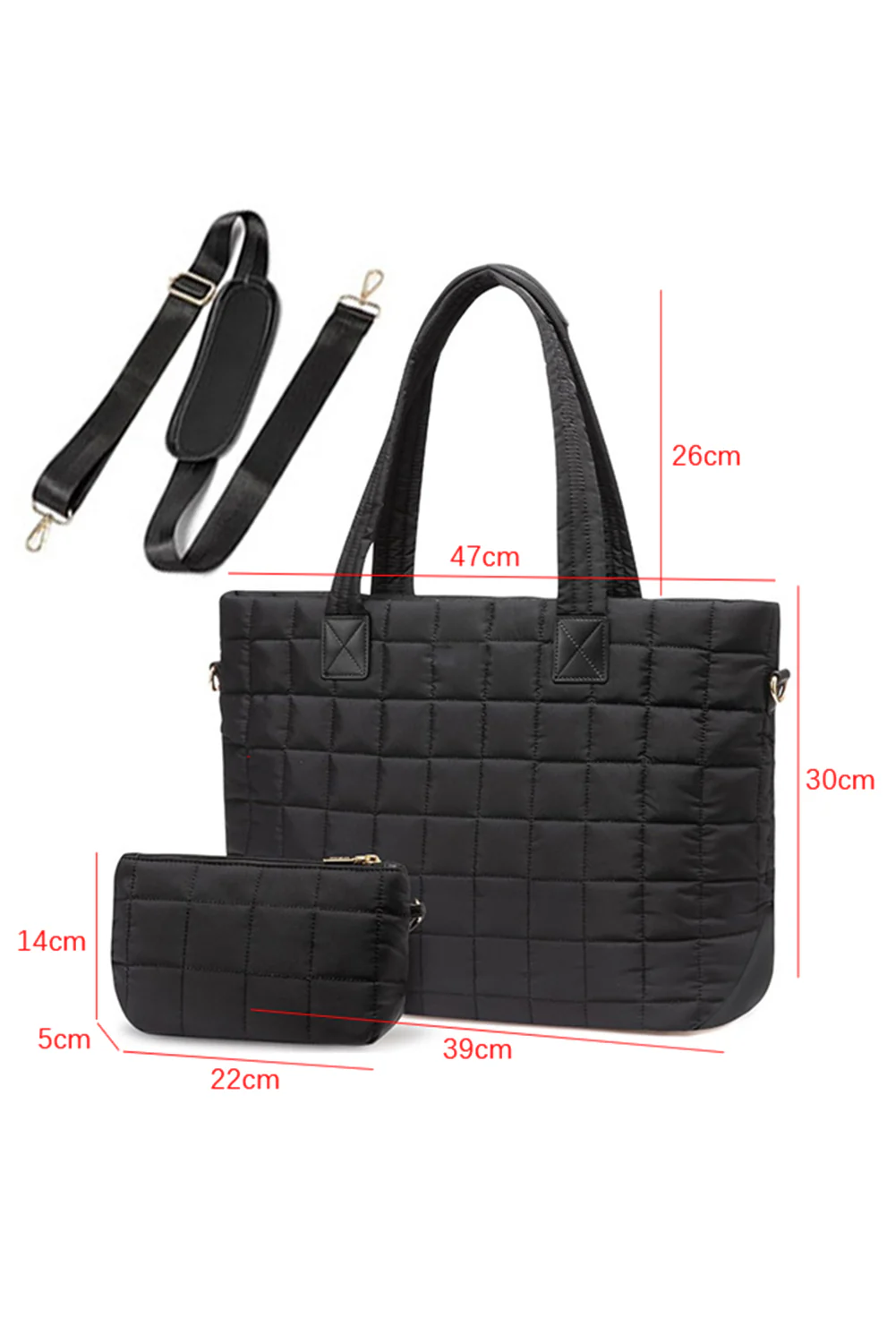66506822c3e43626180acc04d2a949f11a399f83dbf7d34be0d8ceac5270e608 Black Quilted Patchwork Large Tote Bag and Clutch 2pcs Set - Image 8