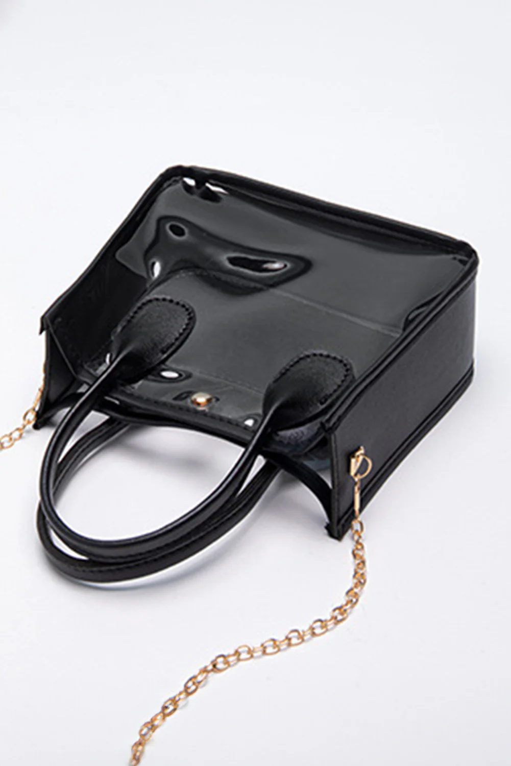 cc8bfa83b99a7608559e020bb35cbff9e7148492419feae76cb022ed9f7d68f3 Black PVC PU Leather Chain Strap Clear Shoulder Bag - Image 5