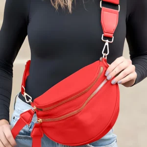 Fiery Red Wide Strap Double Zipper Crossbody Bag