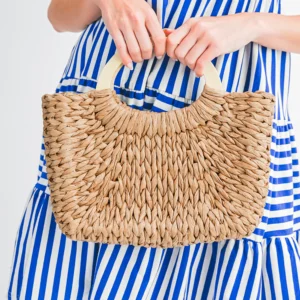 Camel Retro Straw Woven Tote Bag